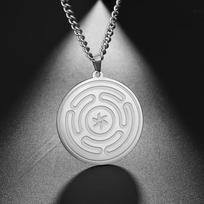 LIKGREAT Maze Wicca Necklace Men Hecate Wheel Strophalos of Hekate Witchcraft Power Kabbalah Amulet Stainless Steel Jewelry 60cm gray