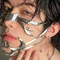 Reguliuojama pankroko kaukė su mechaniniu lūpos žiedu vyrams One Size sidabras
