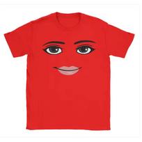 Men's Summer  Pure Cotton Top Robloxs Robot Novel Female Face Game Meme T-shirt Round-neck Short-sleeved Dress for Both Men S