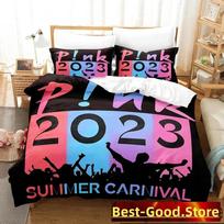 Personality Hip Hop Pink Singer Tour Bedding Set Duvet Cover Bed Set Quilt Cover Pillowcase Comforter King Queen Size Boys Adult EU Single(135*200cm)3pcs