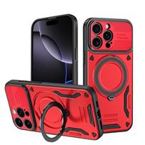 Solid Armor Shockproof Magnetic Case For Apple iPhone 11 12 13 14 15 16 17 Pro Max Plus Air Car Holder Ring Stent Phone Cover iPhone 11 Pro Max raudona