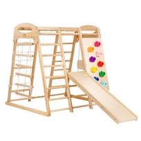 Indoor Jungle Gym, 7-in-1 Toddler Indoor Playground, 109 x 120 x 119.5 cm, with Wood and Rope Ladder, Net Ladder, Swing, Monkey Bar, Slide, Climbing