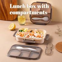 Kids Lunch Box with Dividers Leakproof Microwaveable Bento Container for School Students Office Salad Fruit Storage rožinė