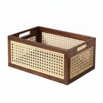Basket with Wood Frame Rectangular Rattan Storage Decorative Style Box for S
