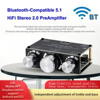 Garso stiprintuvo plokštė Bluetooth 5.1 su tonų reguliavimu, garso NE5532 ekvalaizeriu, belaidžiu imtuvu, priekiniu stiprintuvu, Aux įėjimu, maitinimas DC5-24V juoda