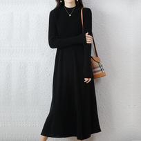 Autumn and winter knitted bottoming sweater skirt women's super long slim slim slim pullover long dress covering the stomach long sleeve dress One size, recommended within 100-135 catties juoda