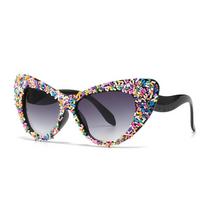 Luxury Diamond Sexy Ladies Cat Eye Sunglasses Women For gentlemen Vintage  Designer Trendy Big Frame Crystal Rhinestone Sun Glass As the photo