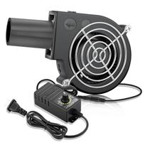 97mm x 33mm BBQ pūstuvas, 12V, su 120V–240V kintamosios srovės kištuku, reguliuojamo greičio valdikliu, išcentrinis, lauko kepsninėms, židiniui, stovyklavimui, maisto gaminimui juoda