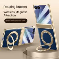 For Samsung Galaxy Z Flip 7 Case Luxury PU Leather Ring Stand Magnetic wireless charging Protective Back Cover For Z Flip7 Shell Galaxy Z Flip 7 mėlyna