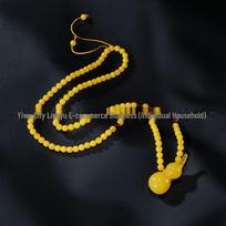 Amber Beeswax Pendant Necklace: Peony, Water Drop, Ping An Kou Design black