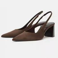Fashion Brown Faux Suede Chunky Pumps Women Sexy Pointed Toe Slingback High Heels for Ladies Summer Elegant Banquet Office Shoes 35 kava