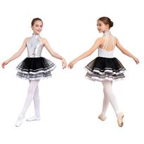 Gimnastikos suknelė mergaitėms Blizgančios blizgučiai Baleto šokio suknelės Tuščias nugaros dalis Sijoninė Balerinos kostiumas 3-4 Years sidabras