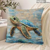Sea Turtle Pillow Cover: 2D Flat Printing For A Unique Look Sofa Cushion Cover, Home Decoration, 2D Printing Peach skin 18*18(CM)-1Pcs