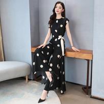 2023 Summer Women's Chiffon Wide-Leg Pants Set: Stylish, Slimming, Age-Reducing Two-Piece. XXXL juoda