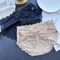 Ladies Spring and Summer Sweet and Lovely Sexy Ice Silk Lace Mid Waist Underwear L oranžinė
