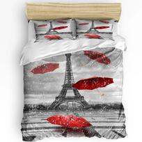 3pcs Bedding Set France Paris Tower Hot Air Balloon Bicycle Retro Duvet Cover Pillow Case Boy Kid Teen Girl Bedding Covers Set EU single(135x200cm)
