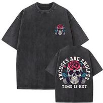 2026 Vintage Gym Skull Graphic T-Shirt Washed Oversized Casual Fitness Streetwear Short Sleeve Tee Men Women High Quality Top Retro Loose Tee L