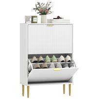 Elegantiška dviejų stalčių batų spintelė - Balta 60 x 24 x 91.5 cm