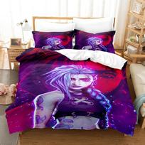 Arcane JinX Patalynės Komplektas 3D Anime Poliesterio Antklodės Užvalkalų Komplektai Dovana Draugams Karalienės Karaliaus Dydžio Patalynės Komplektai Žaidimas Arcane Patalynė Eusingle135x200cm purple