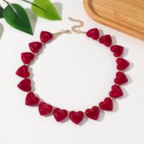 Acrylic Heart Beads Choker Necklace for Women Geometric Collar Party Jewelry Gift tamsiai raudona spalva