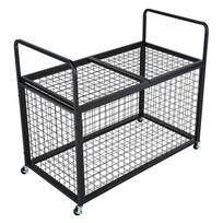 Rolling Sports Ball Storage Cart, Lockable Basketball Cage with Double Lids, Sport Equipment Holder Organizer for Indoor Outdoor, Steel Storage Rack
