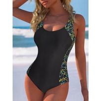 Summer Sexy Abstract Pattern Printed One-piece Swimsuit Slim Fit and Slimming, Deep U-back Design, Beach Pool Vacation Eye-catching Fashion Swimsuit XS juoda
