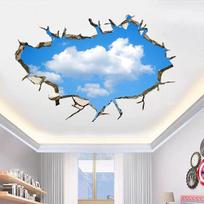 Home Decoration Creative Wall Hole Art Sunny Blue Sky White Cloud Vinyl Mural Stickers For Aesthetic Room Roof Ceiling Wallpaper (as the picture,60x40cm whole one)