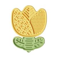 Laižymo kilimėlis šunims katėms tulpės formos augintiniams lėtas tiektuvas silikoninis šuniuko laižymo padėklas su siurbtuku mažiems vidutinio dydžio dideliems šunims katėms geltona