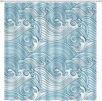 Blue Sea Wave Shower Curtain Japanese Ocean Waves Boho Abstract Striped Nautical Coastal Bathroom Decor Set With Hooks W60H190(CM)-1 Pcs