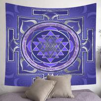 Tapestry Shrafi Sri Yantra Mandala Yoga 150x100 juoda