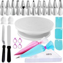 88-Piece Cream Piping Bag and Tips Set with Turntable for Cake Decoration balta spalva