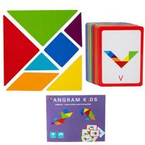 3D Wooden Tangram Jigsaw Puzzles Board Games Kids Montessori Educational Toys Children Kindergarten Geometric Shape Teaching Aid blue