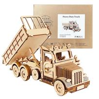 DIY 3D Wooden Puzzle Truck Sports Car Off-Road Unloading Movable Retro Vehicle Assembly Model Decoration Gift for Kids beige
