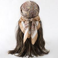 Luxury Brand Bohemia Print Square Silk Scarf for Women Hijab Hair Bands 70cm Neckerchief Female Satin Shawl Bandana Headband 70x70cm gray