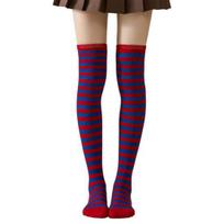 Striped Thigh High Socks Women Colorful Over-the-Knee Socks Retro Stretchy Thigh Highs for Girls Cosplay Lolita Costume One Size T beige