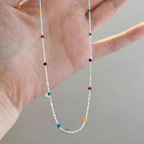 925 sidabro sterlingo sidabro karoliai su paprastais geometriniais daugiaspalviais karoliukais Choker Blizganti subtili grandinėlė raktikauliui moterims gray