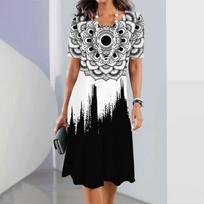 Women Slim Summer 3D Floral Loose Vintage Sexy Elegant Befree Dress Boho Casual Party Party Midi Short Sleeve Dresse XL