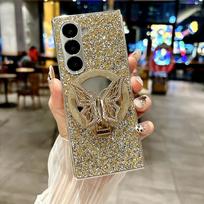 Luxury Hard PC Electroplated Frame Phone Case for Samsung Galaxy Z Fold 7 6 5 4 with Butterfly Makeup Mirror Bracket Back Cover Galaxy Z Fold4