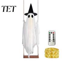 Adjustable Height Hanging Spirit Luminous Halloween Swing Ghost with Witch Hat, Remote-controlled Spooky Holiday Yard Decorations Brightness, 1pc A