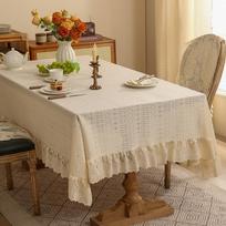 Naujas Nordic Light Luxury Retro Staltiesė su Nėriniuotu Kraštu Apsauganti nuo Dulkių Karščiui Atspari Dekoratyvinė Valgomojo Stalo Staltiesė Minkšta ir Krintanti 140x100cm beige