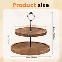 Wooden 2 Tiered Tray Round Farmhouse Kitchen Table Decor Serving Tier Tray Food Fruits Cupcake Display Coffee Bar Home Party