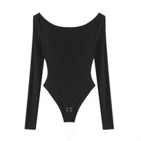 Women's Sexy Twisted Long-Sleeve Bodysuit with Chest Pads, Cross Back, Collarbones Showcase, Crotch Opening, European & American Style. Small