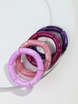 New Bamboo Tube Acrylic Stack Elastic Bracelets set for Women Men Vintage 4pcs Chunky Big Elbow Beaded Cuff Bangle Boho Jewelry