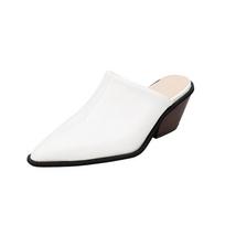 Comemore Spring Summer New Slippers Sexy Pointed Toe Slip on Baotou Mules Slipper Female Thick Heel Outdoor Dress Shoes 35 balta