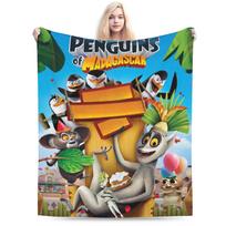 Madagaskaro pingvinai Prekės Pledai Minkštas Fleece Mesti pledas Patogios lovatiesės 75X95CM blue