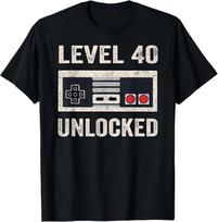 Level 40 Unlocked Video Gamer 40th Birthday Gift unisex T-Shirt S įvairiaspalvis