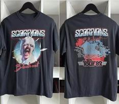 2000s Scorpions American Tour 1982 Band 2 Side Black Unisex T-shirt Reprint XL gray