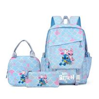 Stitch Mokinio Kuprinė 3 dalių Rinkinys Didelės Talpos Mokyklinė Kuprinė Pietų Krepšys Pieštukinė 3pcs mėlyna