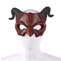 Helovino demono kaukė su ragais, velnio pusės veido kaukė vakarėliui, cosplay, siaubo monstro maskaradas, baisūs rekvizitai vaiduoklių namams, PU kaukės dekoras raudona