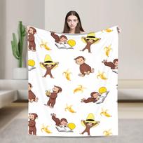 Smalsus beždžionė Džordžas Bananų Animacinis Pledas Minkštas Pliušinis Mesti Pledas Ant Sofos Kėdės Kelionėms Flanelinis Lovatiesė Lovos Užvalkalas 100cm x 150cm white